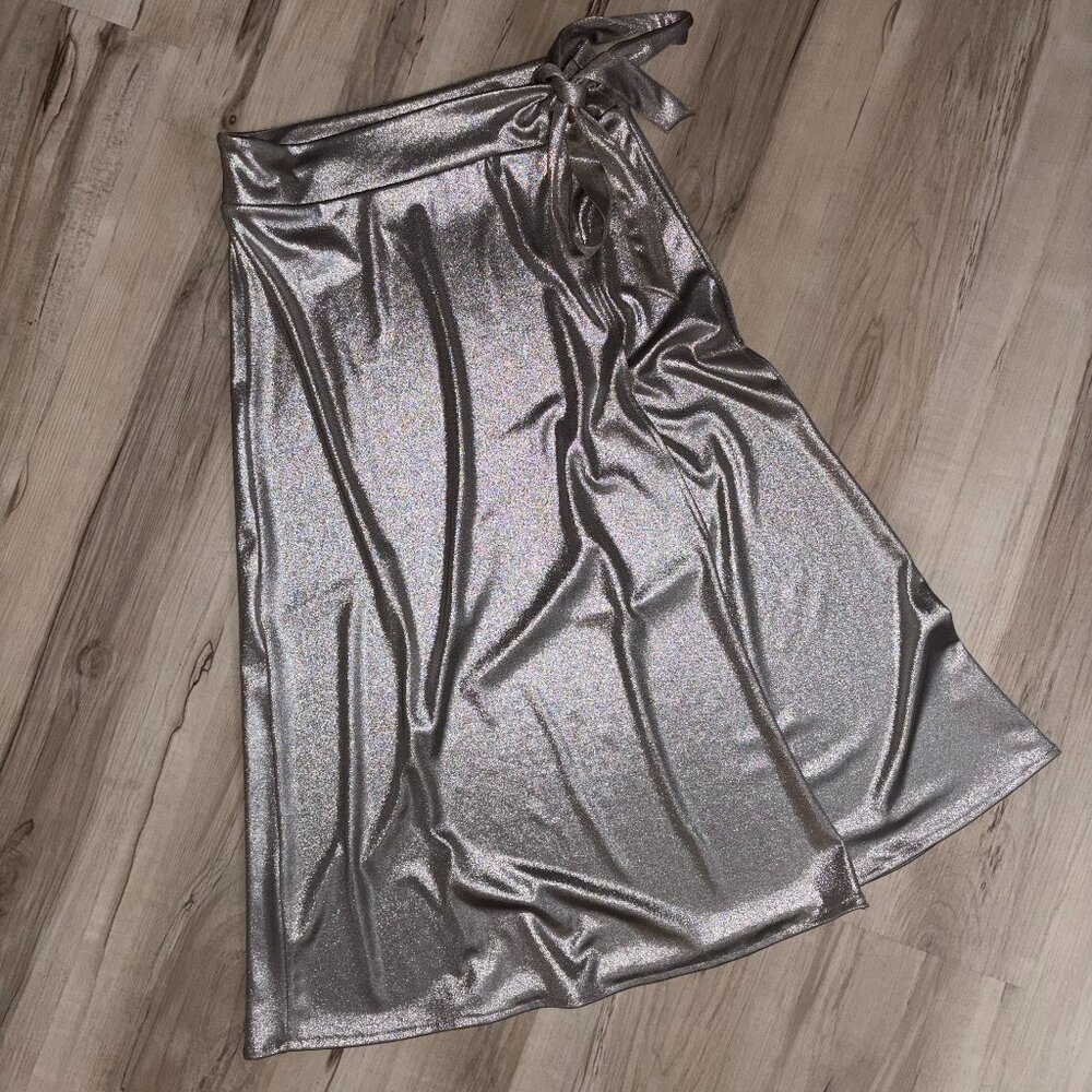 Zara Shimmery Metallic Silver-Rose A-line Wrap Skirt S